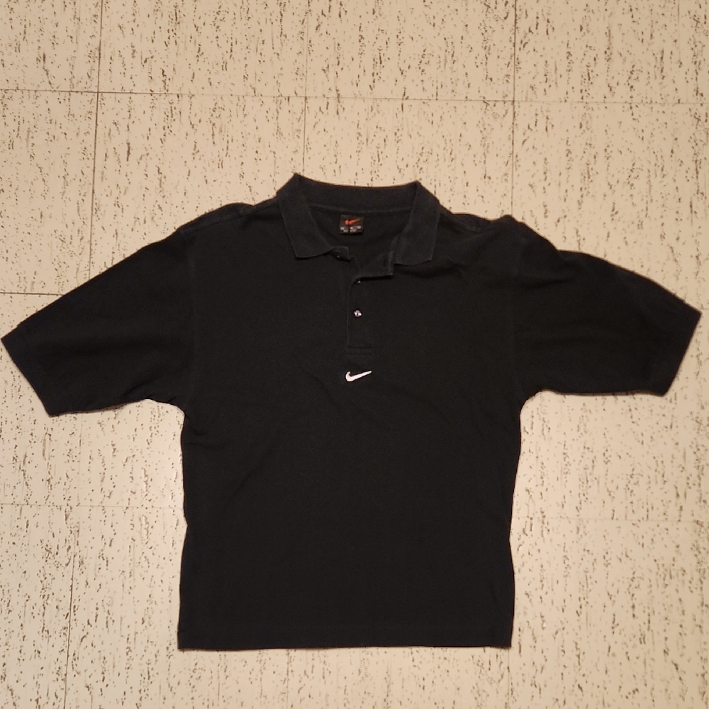 Nike Black Center Swoosh 1/4 Button Down Polo Shirt Vintage 90s